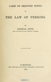 Cover of: Cases on selected topics in the law of persons.
