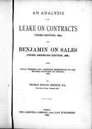 Cover of: An analysis of Leake on contracts (third edition, 1892), and Benjamin on sales