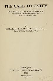 Cover of: call to unity | William Thomas Manning