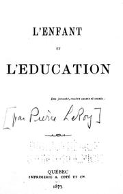 Cover of: L' enfant et l'éducation