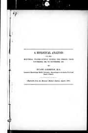 Cover of: A biological analysis of the Montreal water supply during the period from November 1890 to November 1891