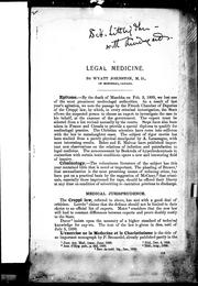 Cover of: Legal medicine by by Wyatt Johnston.