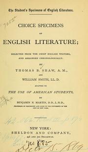 Cover of: Choice specimens of English literature: selected from the chief English writers, and arranged chronologically