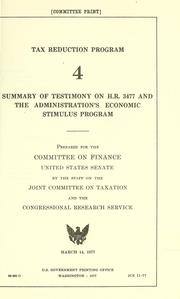 Cover of: Summary of testimony on H.R. 3477 and the administration's economic stimulus program