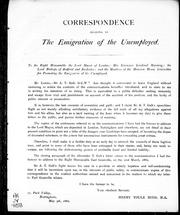 Cover of: Correspondence relating to the emigration of the unemployed