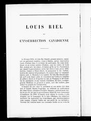 Cover of: Louis Riel et l'insurrection canadienne