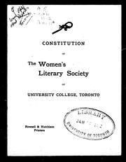 Cover of: Constitution of the Women's Literary Society of University College, Toronto