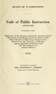 Cover of: Code of public instruction, annotated by Washington (State)