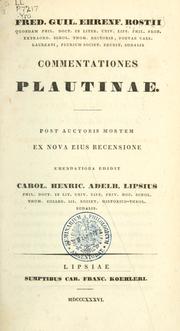 Cover of: Commentationes Plautinae: post auctoris mortem