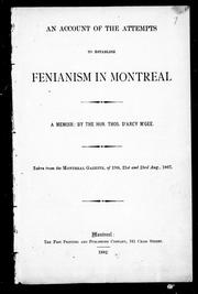 Cover of: An Account of the Attempts to Establish Fenianism in Montreal: A Memoir