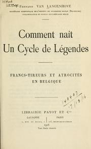 Comment naît un cycle de légendes by Langenhove, Fernand van