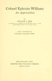 Cover of: Colonel Ephraim Williams, an appreciation by Pew, William A.