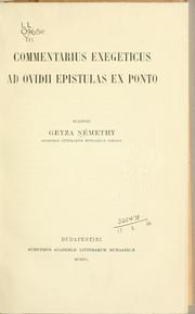 Cover of: Commentarius exegeticus ad Ovidii Epistulas ex Ponto.