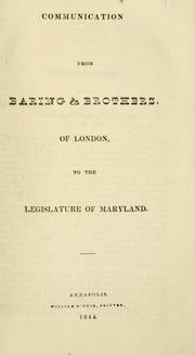 Communication from Baring & Brothers, of London, to the legislature of Maryland