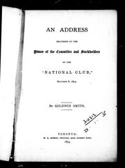 Cover of: An address delivered at the dinner of the committee and stockholders of the "National Club", October 8, 1874
