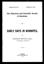 Cover of: Early days in Winnipeg by George Bryce