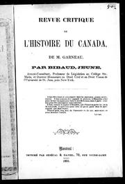 Cover of: Revue critique de l'Histoire du Canada de m. Garneau