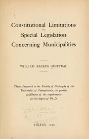 Cover of: Constitutional limitations upon special legislation concerning municipalities