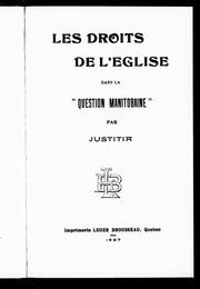 Cover of: Les droits de l'Eglise dans la "question manitobaine"