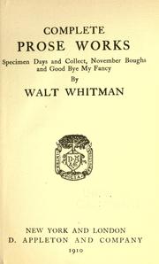 Cover of: Complete prose works. by Walt Whitman