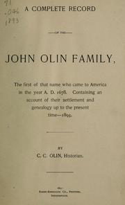 Cover of: A complete record of the John Olin family | C. C. Olin