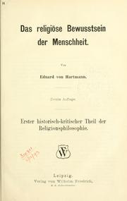 Cover of: Das religiöse Bewusstsein der Menschheit. by Eduard von Hartmann