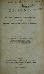 Cover of: Cui Bono?: an open letter to Lord Halifax on the present crisis in the Church of England