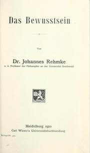 Cover of: Das Bewusstsein. by Johannes Rehmke