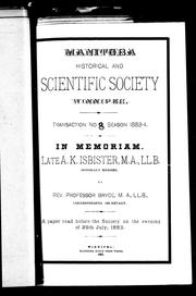 Cover of: In memoriam [of] late A.K. Isbister, M.A., LL.B. honorary member: a paper read before the Society on the evening of 26th July, 1883