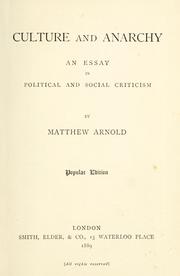 Cover of: Culture and anarchy by Matthew Arnold