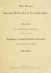 Cover of: Wesen der menschlichen Verbände