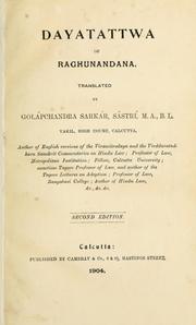 Cover of: Dayatattva of Raghunandana by Raghunandana Bhaacharya, Raghunandana Bhaacharya