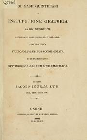 Cover of: De institutione oratoria libri duodecim by Quintilian
