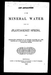 An Analysis of the mineral water from the Plantagenet spring