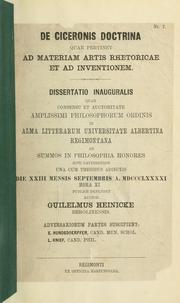 De Ciceronis doctrina quae pertinet ad materiam artis rhetoricae et ad inventionem by Guilelmus Heinicke