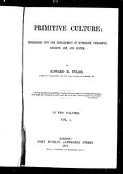 Primitive Culture (1871 Edition) | Open Library