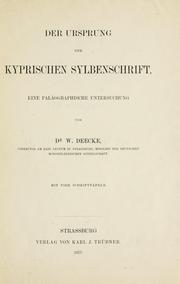 Cover of: Der Ursprung der kyprischen Sylbenschrift by Deecke, W.