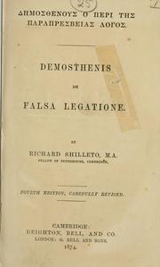 Cover of: De falsa legatione.: Greek.  1874.  Ho peri ts paraplesbeias logos.  De falsa legatione.  [Edited] by Richard Shilleto.
