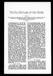 The old settlers of Red River by George Bryce
