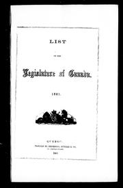List of the legislature of Canada, 1861
