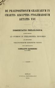 Cover of: De praepositionum Graecarum in chartis Aegyptiis Ptolemaeorum Aetatis usu