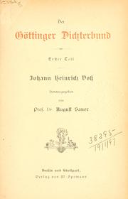 Cover of: Der Göttinger Dichterbund. by August Sauer