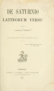 Cover of: De saturnio Latinorum versu