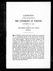 Cover of: Address at the convocation of the University of Toronto, October 1, 1890