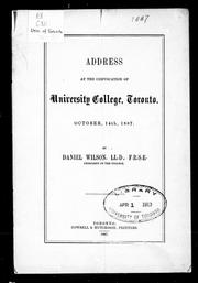 Cover of: Address at the convocation of University College, Toronto, October, 14th, 1887