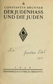 Cover of: Der Judenhass und die Juden by Constantin Brunner