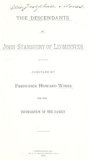 Cover of: descendants of John Stansbury of Leominster.