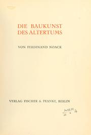 Cover of: Die Baukunst des Altertums