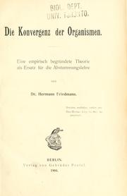 Cover of: Die Konvergenz der Organismen by Friedmann, Hermann