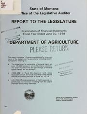 Cover of: Department of Agriculture by Montana. Legislature. Office of the Legislative Auditor.